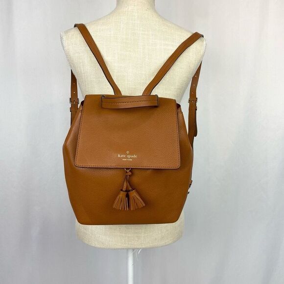 Kate Spade Medium Backpack Warm Ginger Brown Pebbled Leather Red Interior - Picture 1 of 12